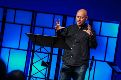 Photo: Terry Rolen preaching on Wednesday morning.